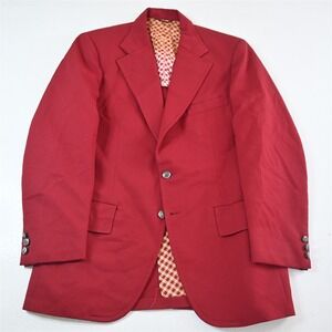 Vtg USA Made 38S Red Ribbed‎ Gold Button Mens Blazer Suit Jacket Sport Coat